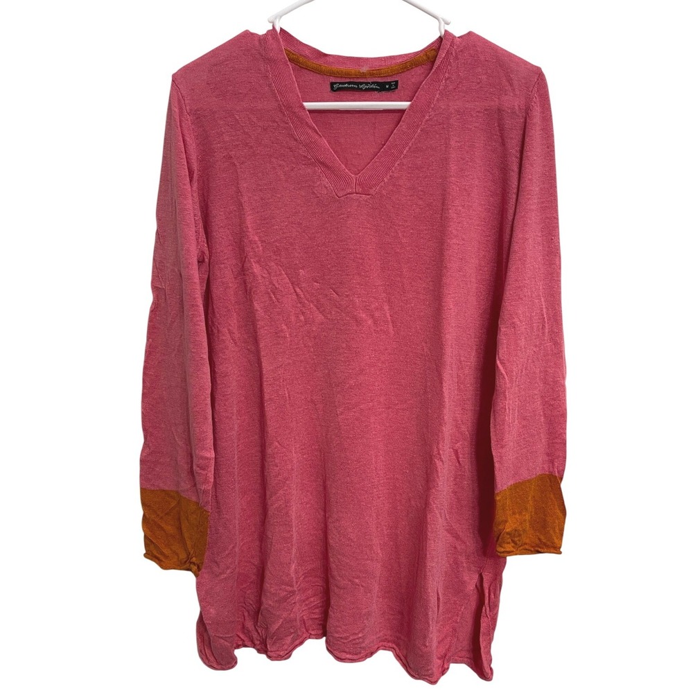 Gudrun Sjödén 100% Linen Tunic Top Pink V Neck Scandinavian Lagenlook‎ Boho M